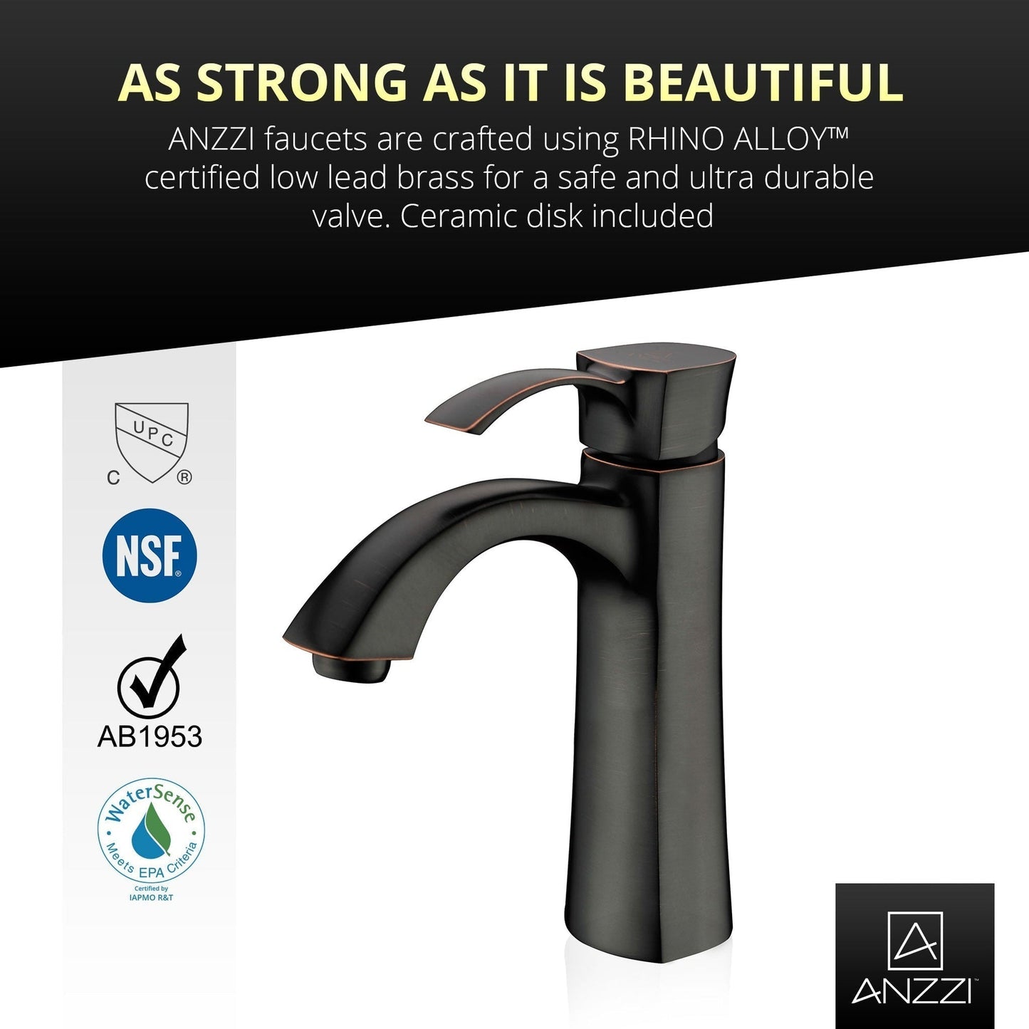 ANZZI Rhythm Series 5" Single Hole Oil Rubbed Bronze Mid-Arc Bathroom Sink Faucet