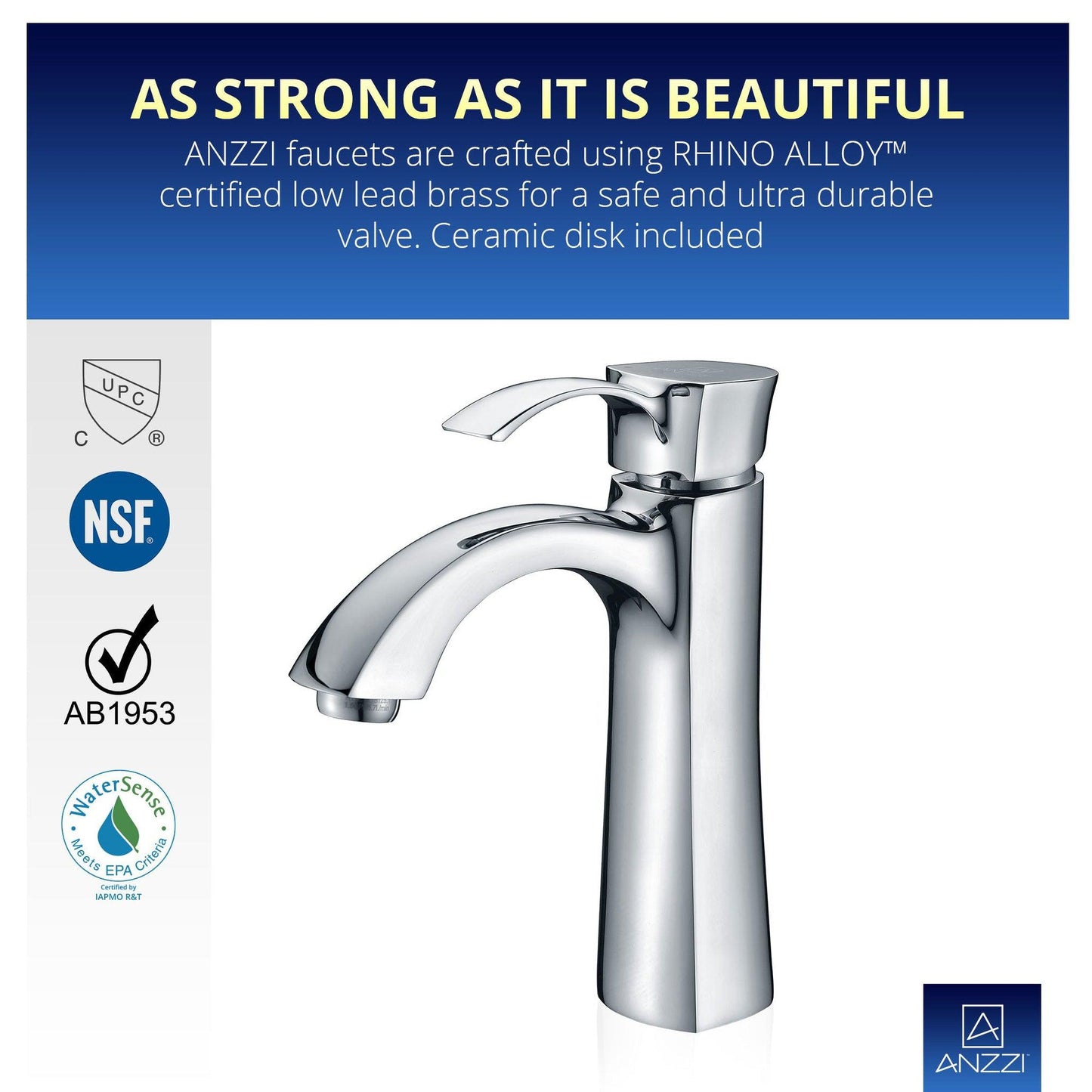 ANZZI Rhythm Series 5" Single Hole Polished Chrome Mid-Arc Bathroom Sink Faucet