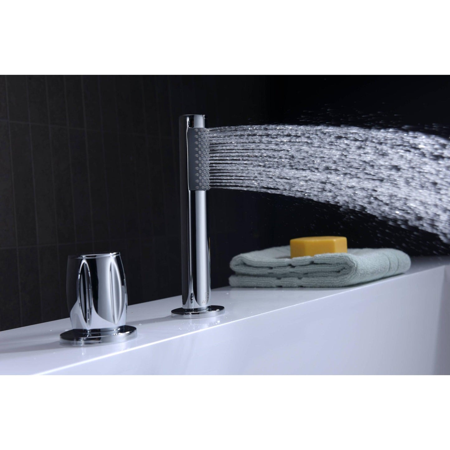 ANZZI Ribbon Series 3-Handle Polished Chrome Waterfall Spout Roman Tub Faucet With Euro-Grip Handheld Sprayer