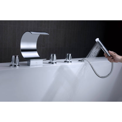 ANZZI Ribbon Series 3-Handle Polished Chrome Waterfall Spout Roman Tub Faucet With Euro-Grip Handheld Sprayer