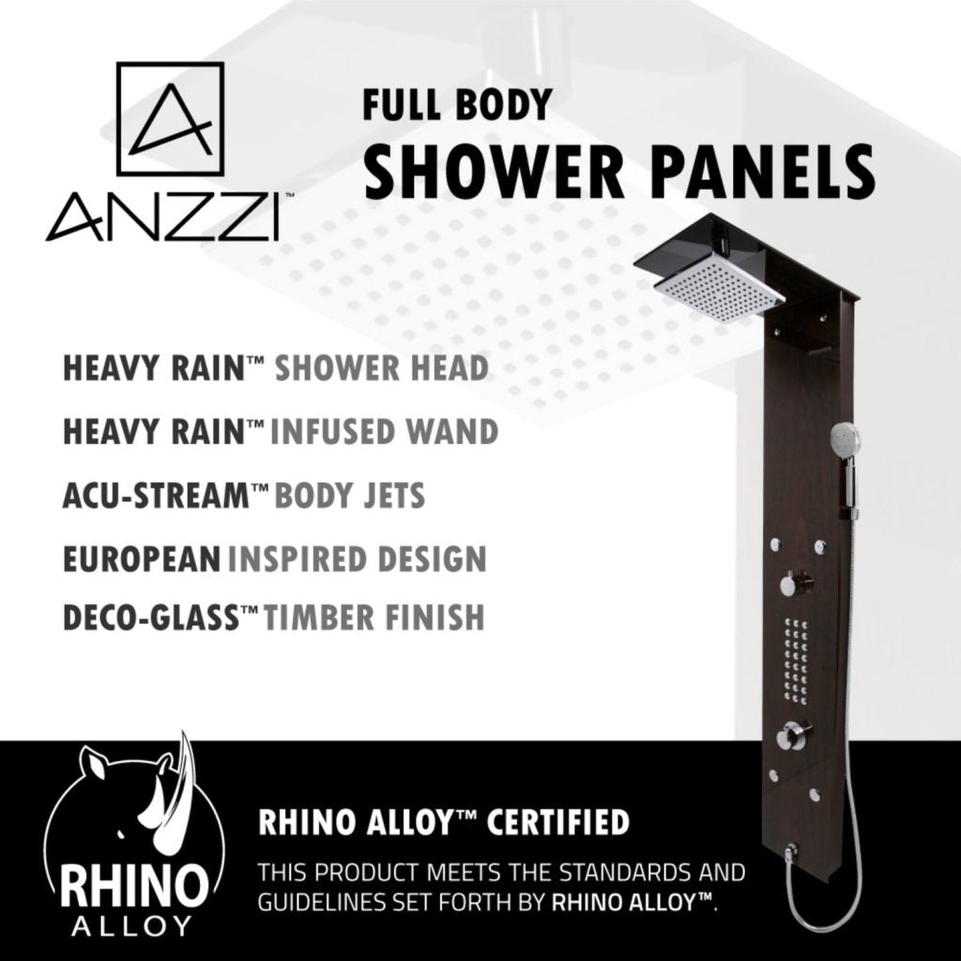 ANZZI Rite Series 60.75" Mahogany 28-Jetted Full Body Shower Panel With Heavy Rain Shower Head and Euro-Grip Hand Sprayer