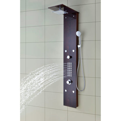 ANZZI Rite Series 60.75" Mahogany 28-Jetted Full Body Shower Panel With Heavy Rain Shower Head and Euro-Grip Hand Sprayer