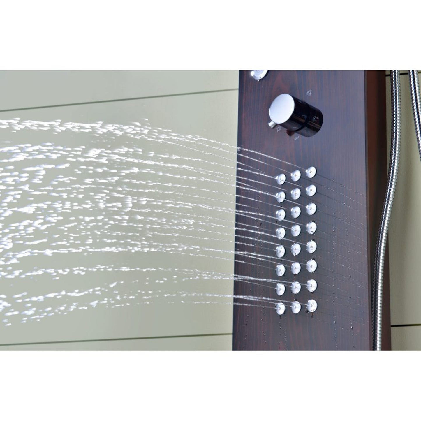 ANZZI Rite Series 60.75" Mahogany 28-Jetted Full Body Shower Panel With Heavy Rain Shower Head and Euro-Grip Hand Sprayer