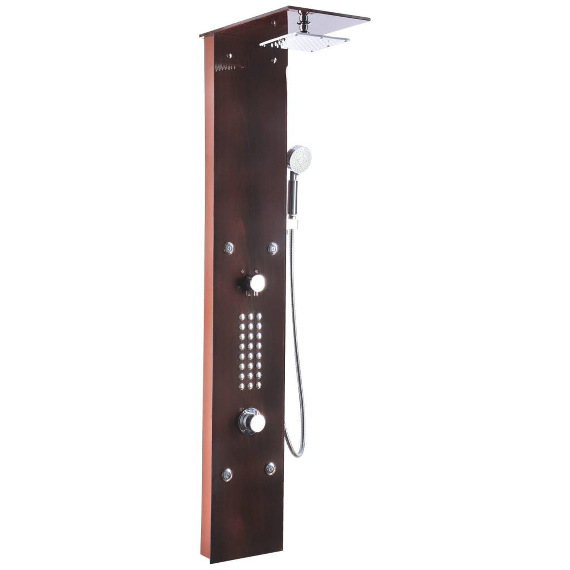 ANZZI Rite Series 60.75" Mahogany 28-Jetted Full Body Shower Panel With Heavy Rain Shower Head and Euro-Grip Hand Sprayer