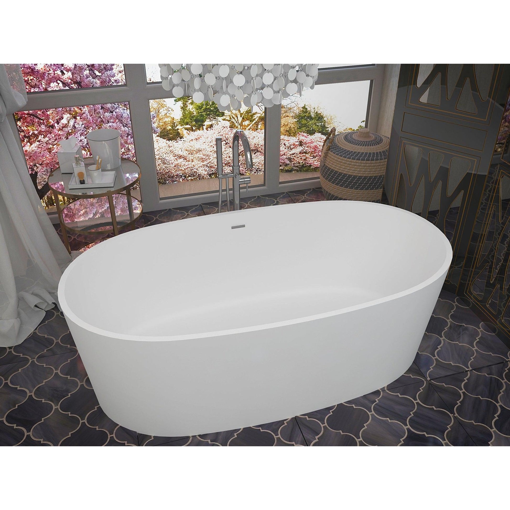 ANZZI Roccia Series 61" x 31" Matte White Freestanding Bathtub With Built-In Overflow and Pop-Up Drain