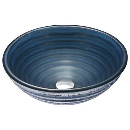 ANZZI Rongomae Series 17" x 17" Round Coiled Blue Deco-Glass Vessel Sink With Polished Chrome Pop-Up Drain