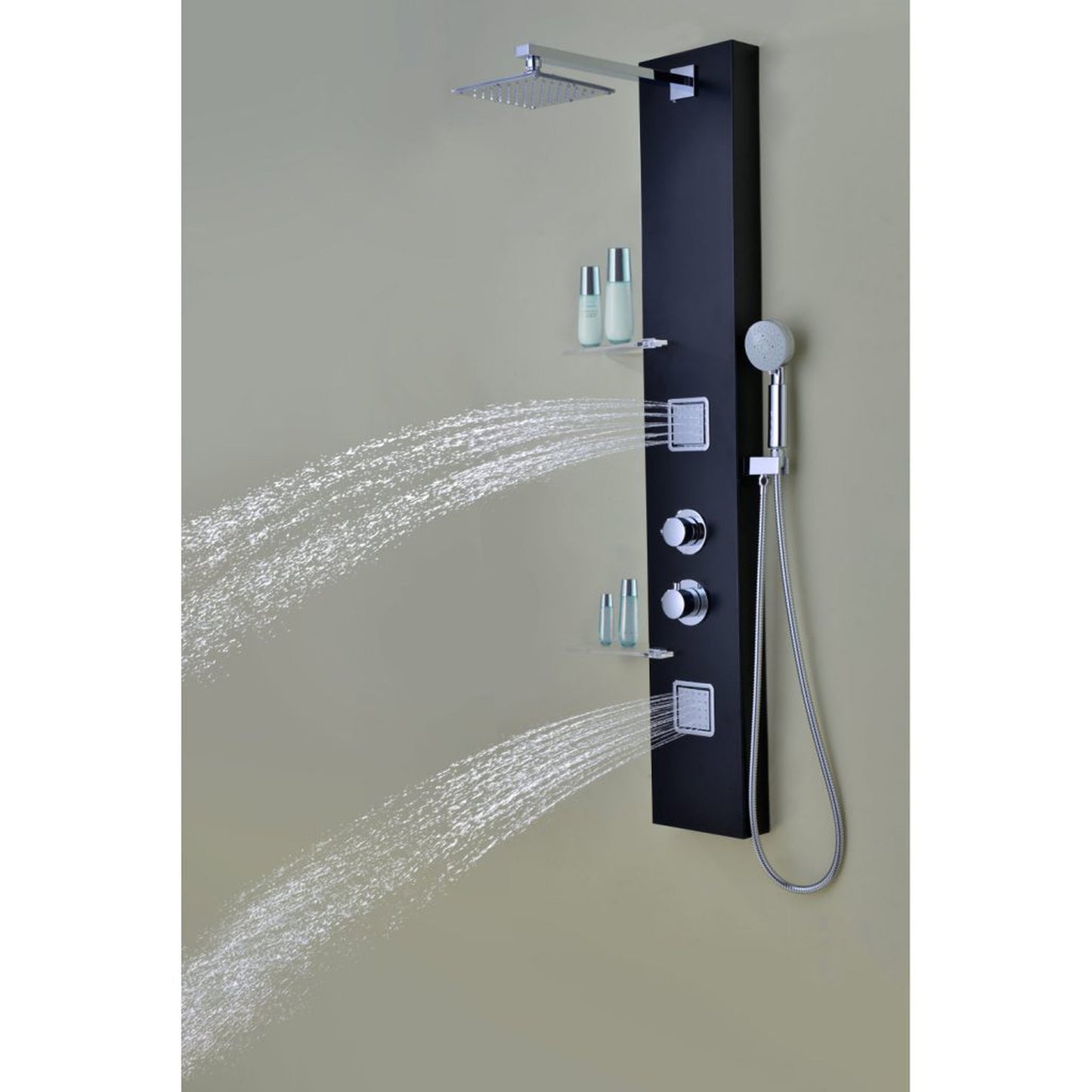 ANZZI Ronin Series 52" Black 2-Jetted Full Body Shower Panel With Heavy Rain Shower Head and Euro-Grip Hand Sprayer