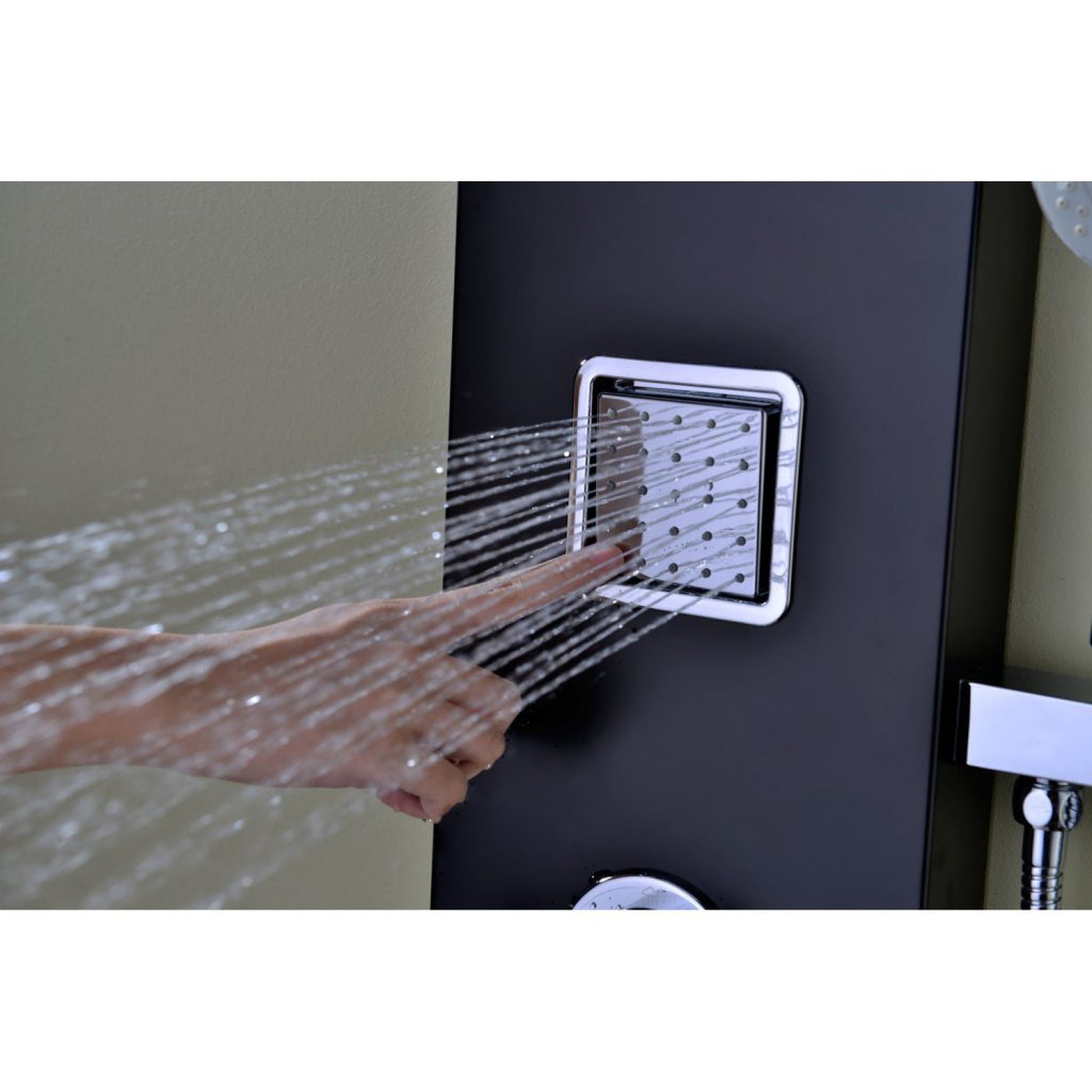 ANZZI Ronin Series 52" Black 2-Jetted Full Body Shower Panel With Heavy Rain Shower Head and Euro-Grip Hand Sprayer