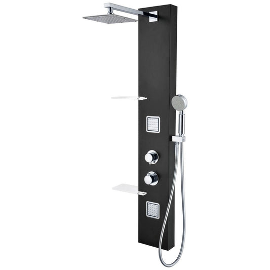 ANZZI Ronin Series 52" Black 2-Jetted Full Body Shower Panel With Heavy Rain Shower Head and Euro-Grip Hand Sprayer