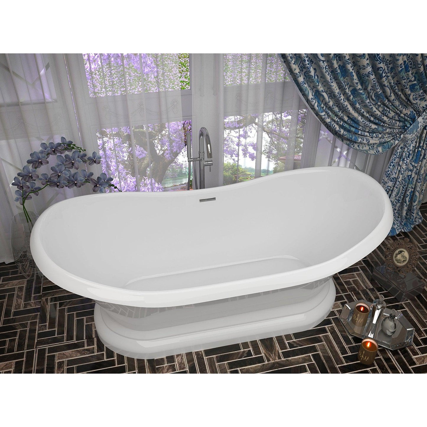 ANZZI Ruby Series 71" x 33" Glossy White Freestanding Bathtub With Built-In Overflow and Pop-Up Drain