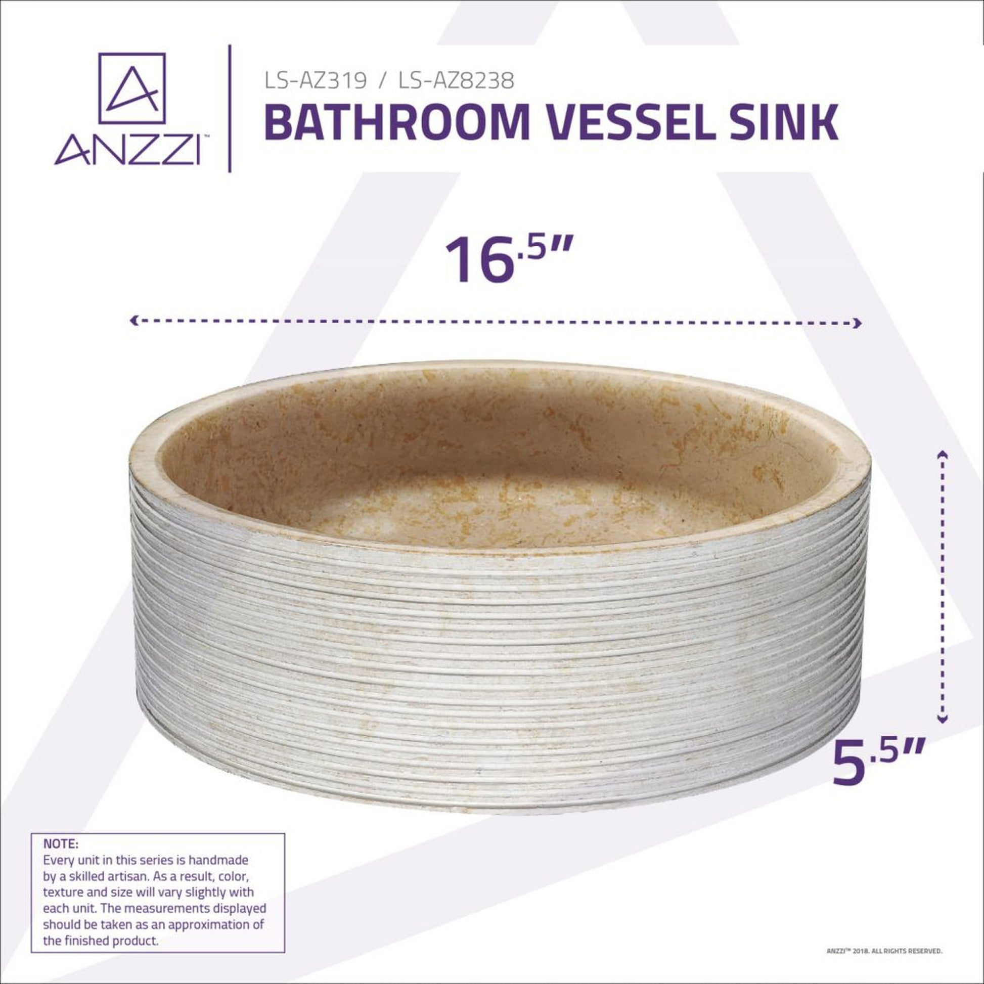 ANZZI Rune Series 17" x 17" Round Classic Cream Vessel Sink