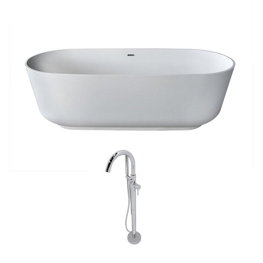 ANZZI Sabbia Series 71" x 32" Matte White Freestanding Bathtub With Built-In Overflow, Pop Up Drain and Kros Bathtub Faucet