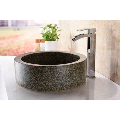 ANZZI Samauga Series 17" x 17" Round Speckled Stone Deco-Glass Vessel Sink With Polished Chrome Pop-Up Drain