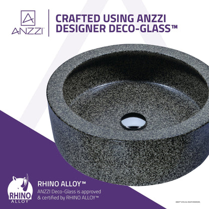 ANZZI Samauga Series 17" x 17" Round Speckled Stone Deco-Glass Vessel Sink With Polished Chrome Pop-Up Drain