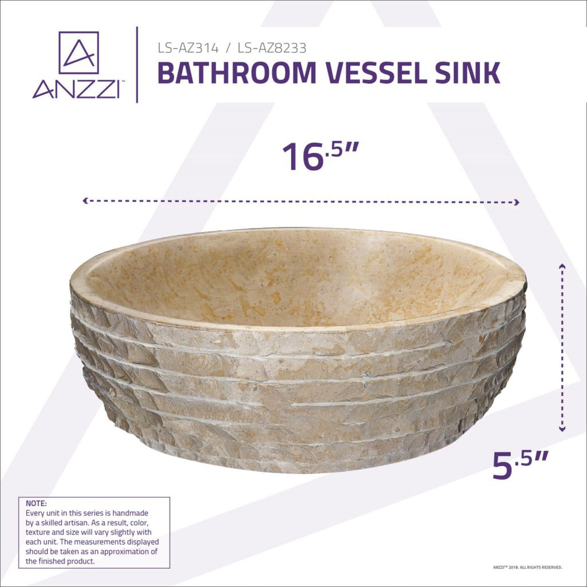 ANZZI Santos Series 17" x 17" Round Classic Cream Vessel Sink