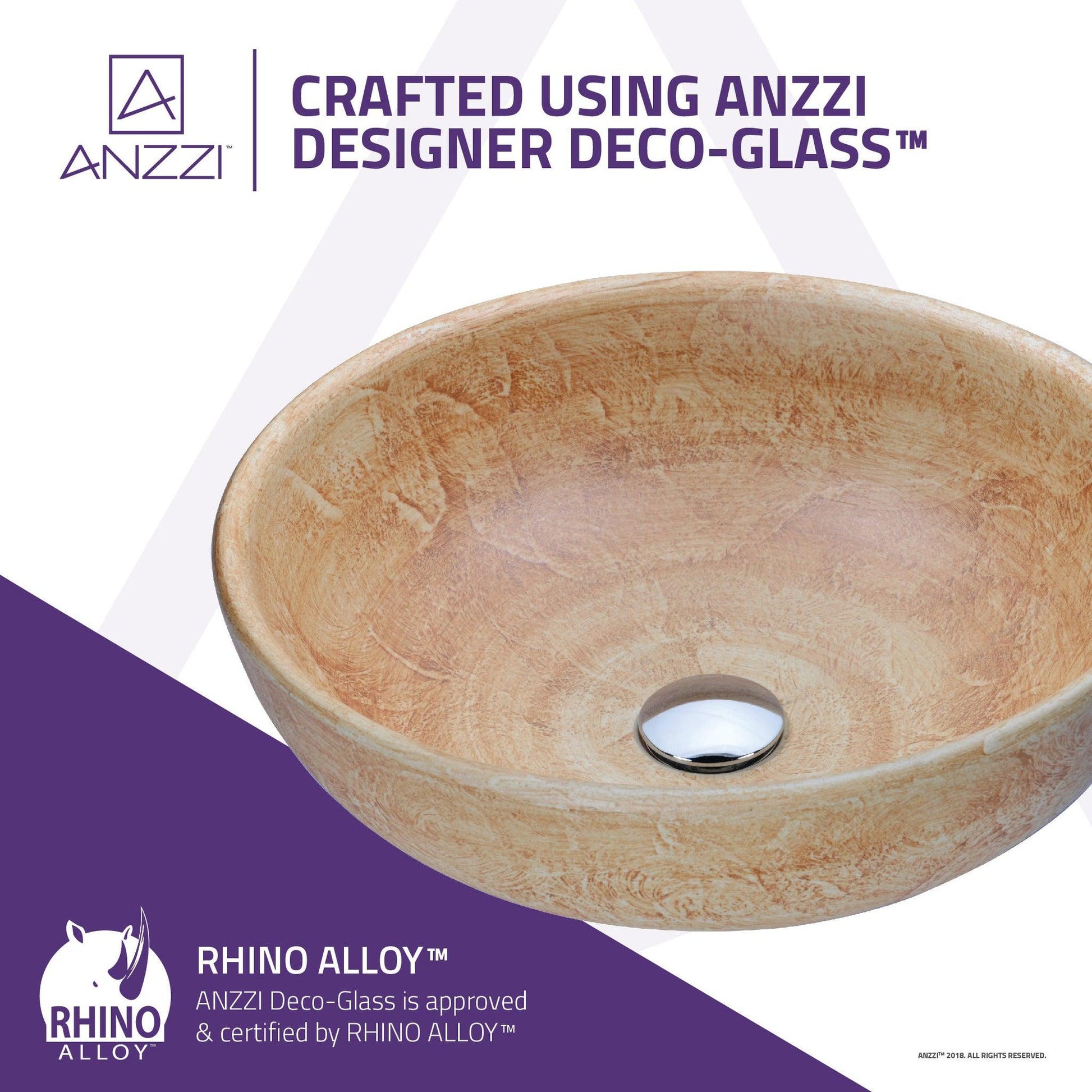 ANZZI Sataua Series 16" x 16" Round Creamy Beige Deco-Glass Vessel Sink With Polished Chrome Pop-Up Drain