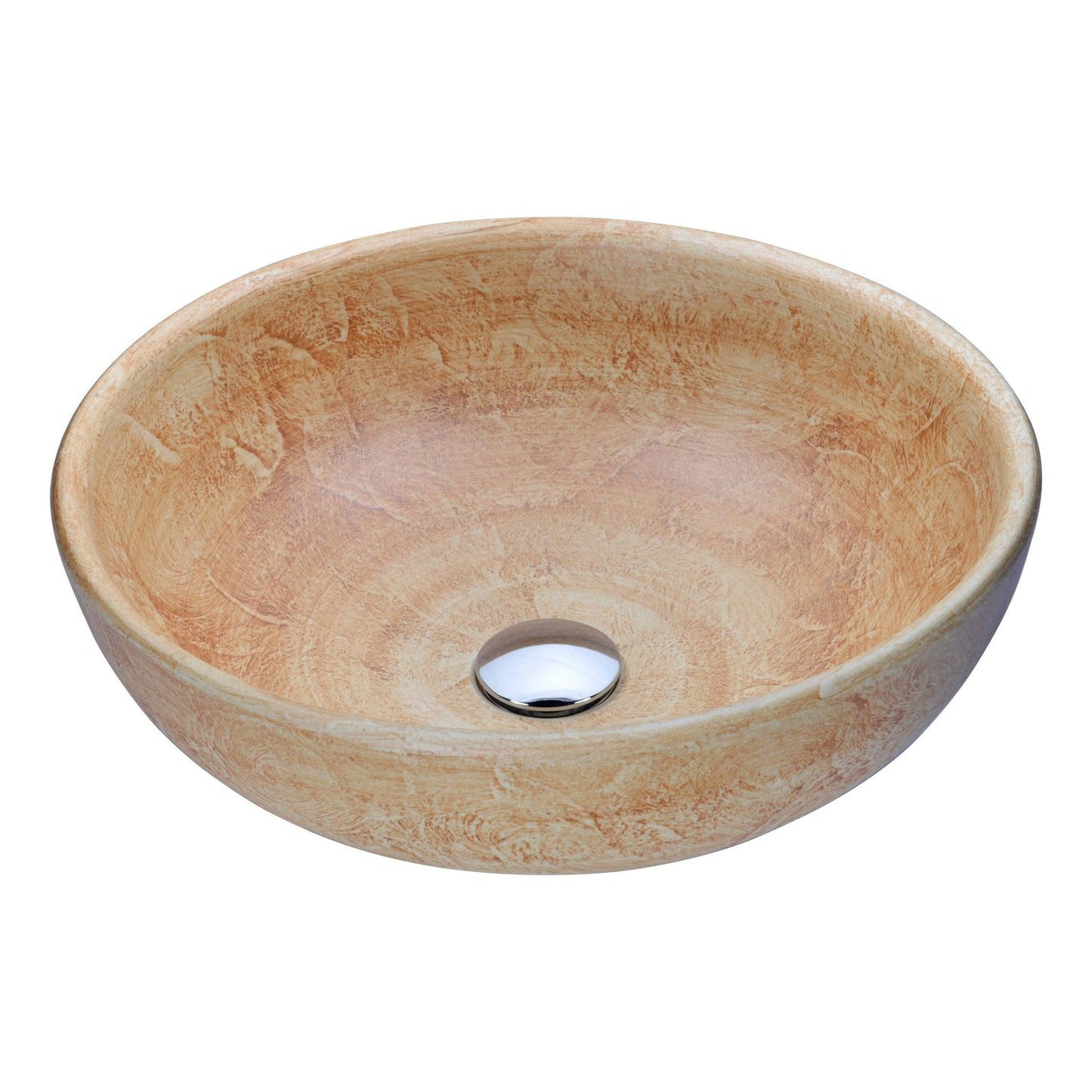 ANZZI Sataua Series 16" x 16" Round Creamy Beige Deco-Glass Vessel Sink With Polished Chrome Pop-Up Drain