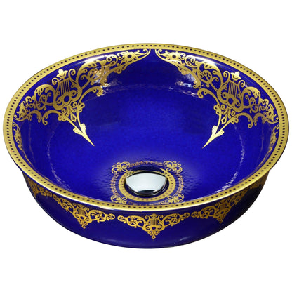 ANZZI Sauano Series 17" x 17" Round Royal Blue Deco-Glass Vessel Sink With Polished Chrome Pop-Up Drain
