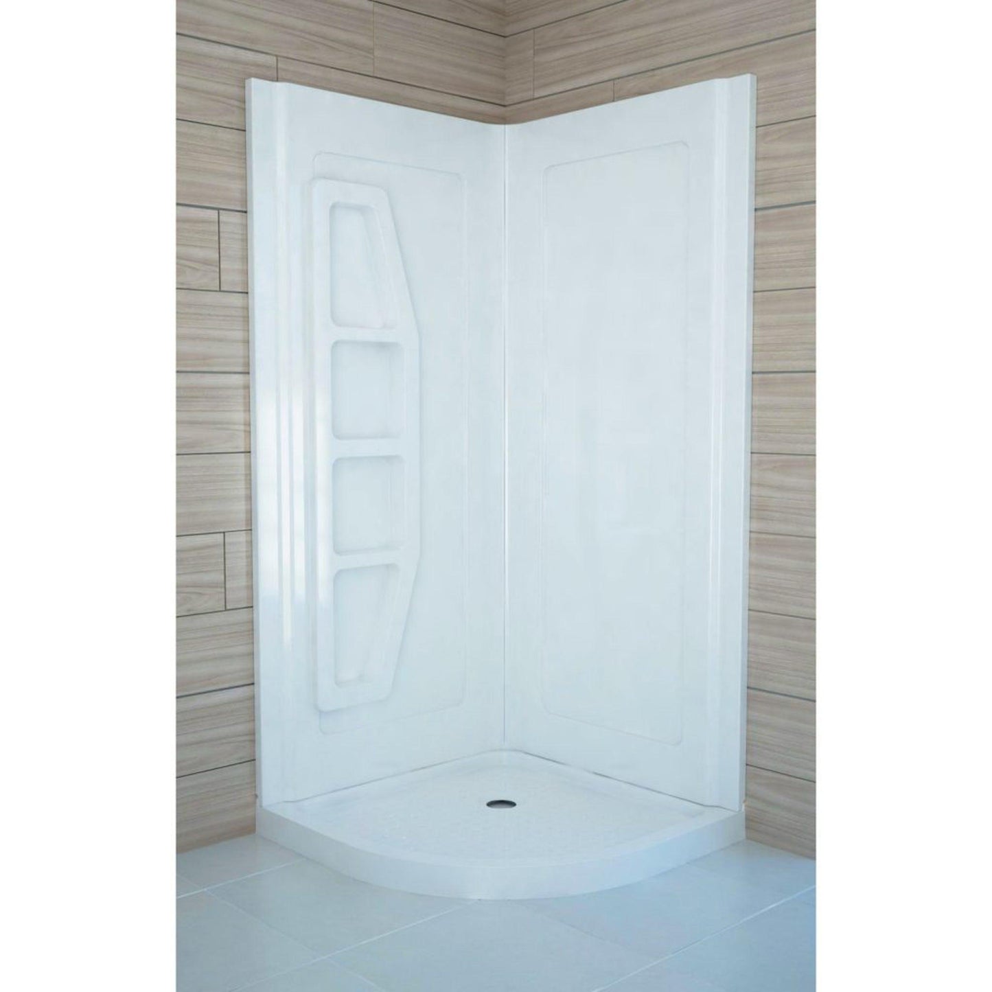 ANZZI Sharman Series 36" x 36" x 74" White Acrylic Corner Two Piece Shower Wall System With 4 Built-in Shelves