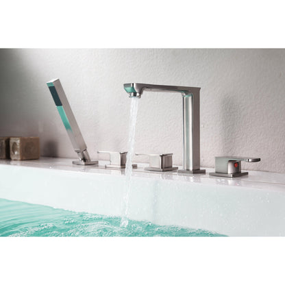 ANZZI Shore Series 3-Handle Brushed Nickel Roman Tub Faucet With Euro-Grip Handheld Sprayer