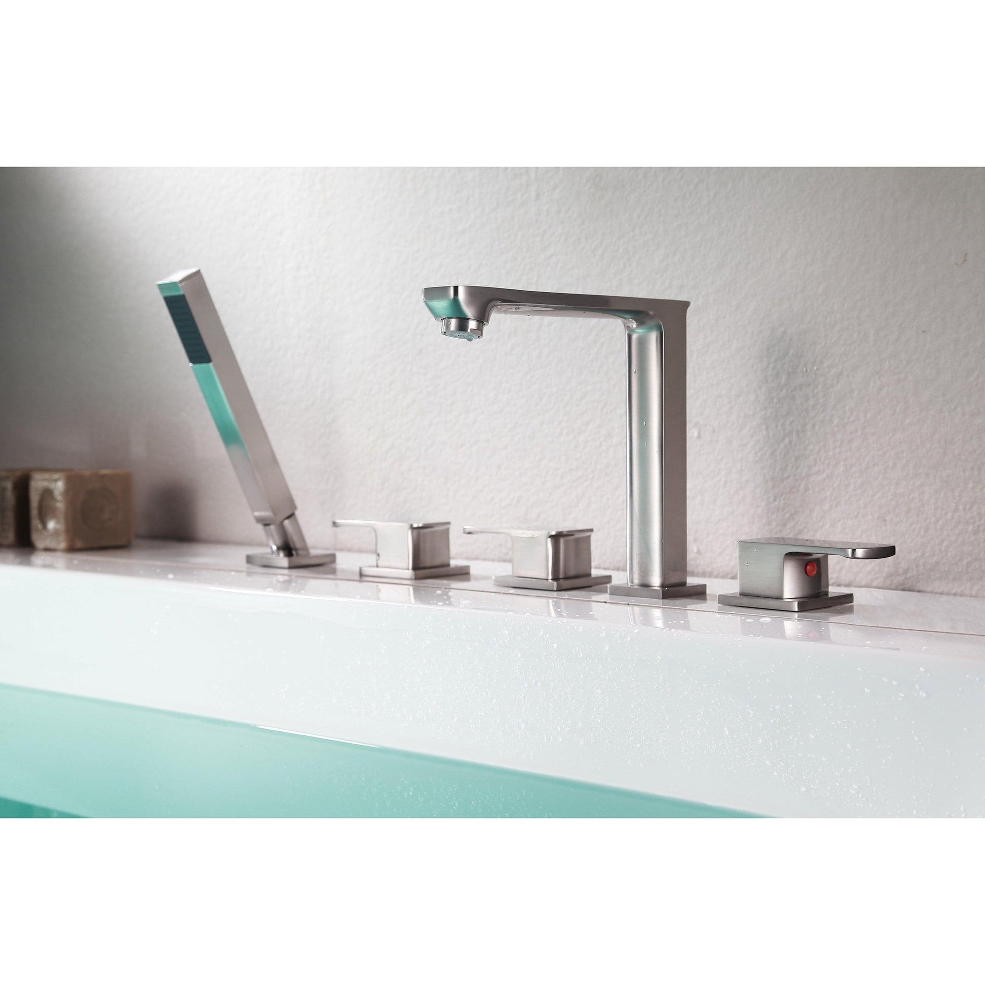 ANZZI Shore Series 3-Handle Brushed Nickel Roman Tub Faucet With Euro-Grip Handheld Sprayer