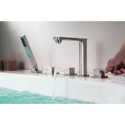 ANZZI Shore Series 3-Handle Brushed Nickel Roman Tub Faucet With Euro-Grip Handheld Sprayer