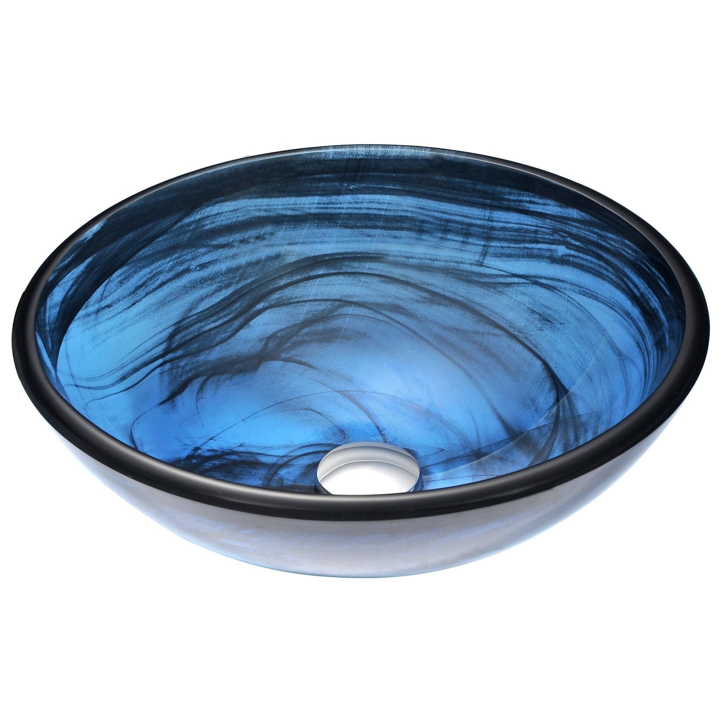 ANZZI Soave Series 17" x 17" Round Sapphire Wisp Deco-Glass Vessel Sink With Polished Chrome Pop-Up Drain