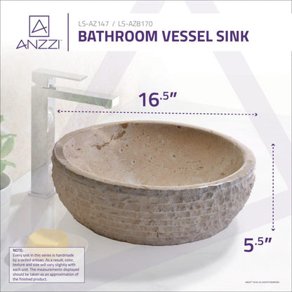 ANZZI Solon Series 17" x 17" Round Cream Marble Vessel Sink