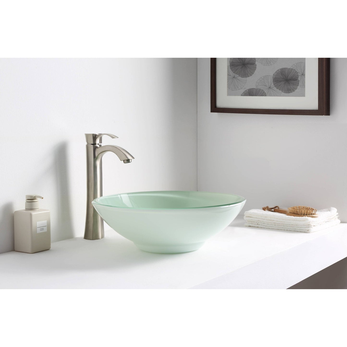 ANZZI Sonata Series 16" x 16" Round Lustrous Light Green Deco-Glass Vessel Sink With Polished Chrome Pop-Up Drain