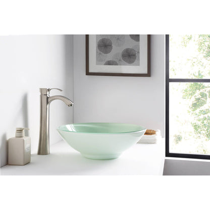 ANZZI Sonata Series 16" x 16" Round Lustrous Light Green Deco-Glass Vessel Sink With Polished Chrome Pop-Up Drain