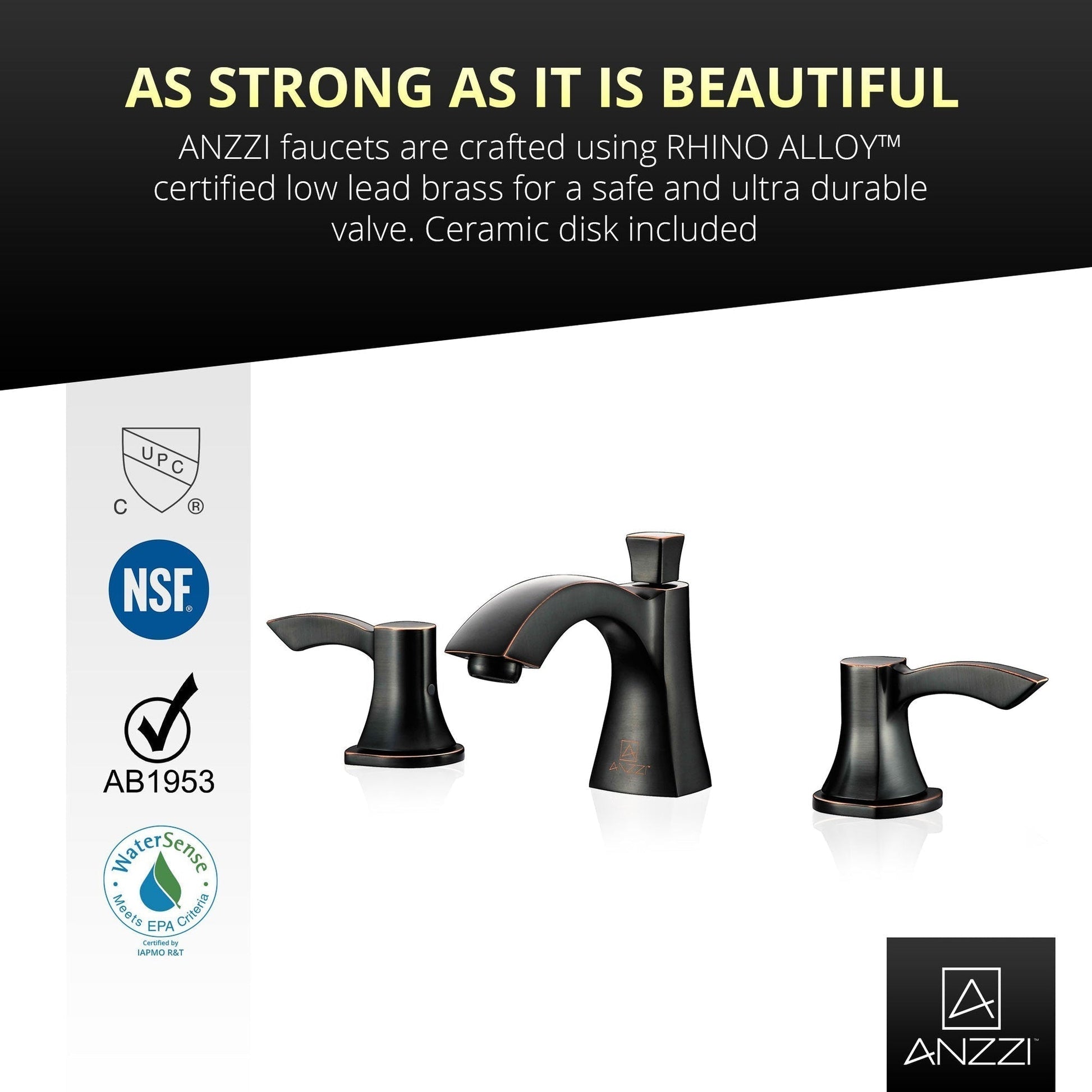 ANZZI Sonata Series 3" Widespread Oil Rubbed Bronze Mid-Arc Bathroom Sink Faucet