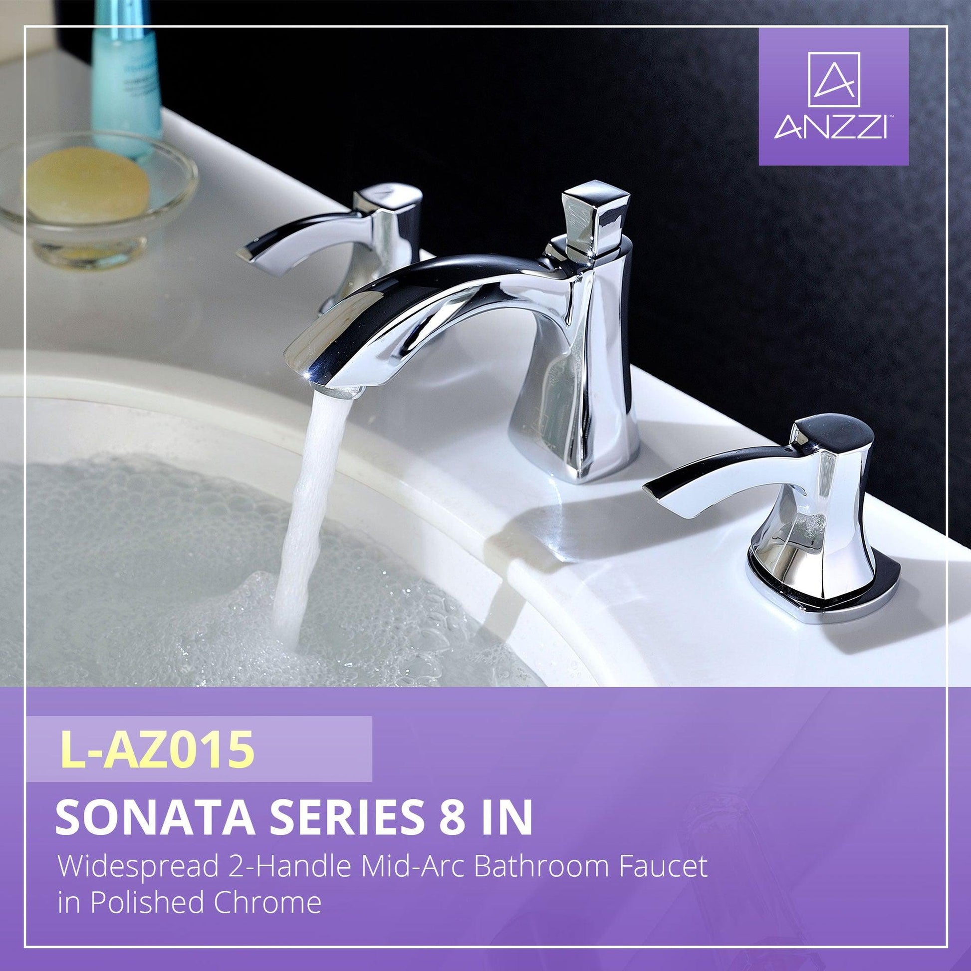 ANZZI Sonata Series 3" Widespread Polished Chrome Mid-Arc Bathroom Sink Faucet