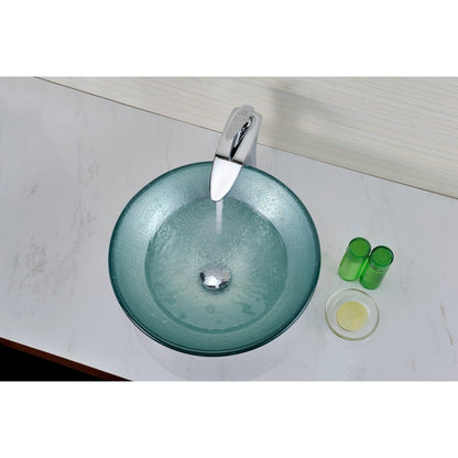 ANZZI Spirito Series 17" x 17" Round Churning Silver Deco-Glass Vessel Sink With Polished Chrome Pop-Up Drain