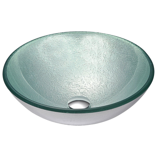 ANZZI Spirito Series 17" x 17" Round Churning Silver Deco-Glass Vessel Sink With Polished Chrome Pop-Up Drain