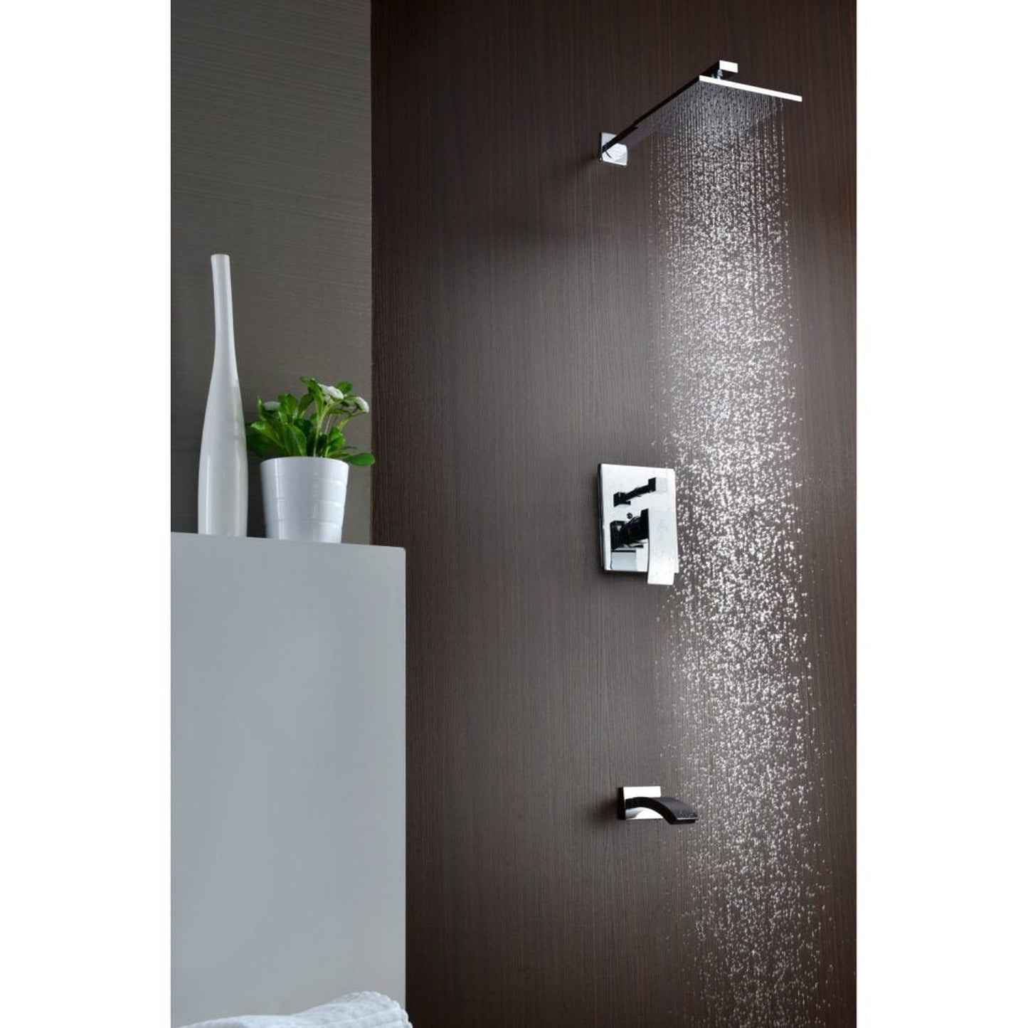 ANZZI Spirito Series Wall-Mounted Polished Chrome Single Handle Heavy Rain Shower Head With Bath Faucet Set