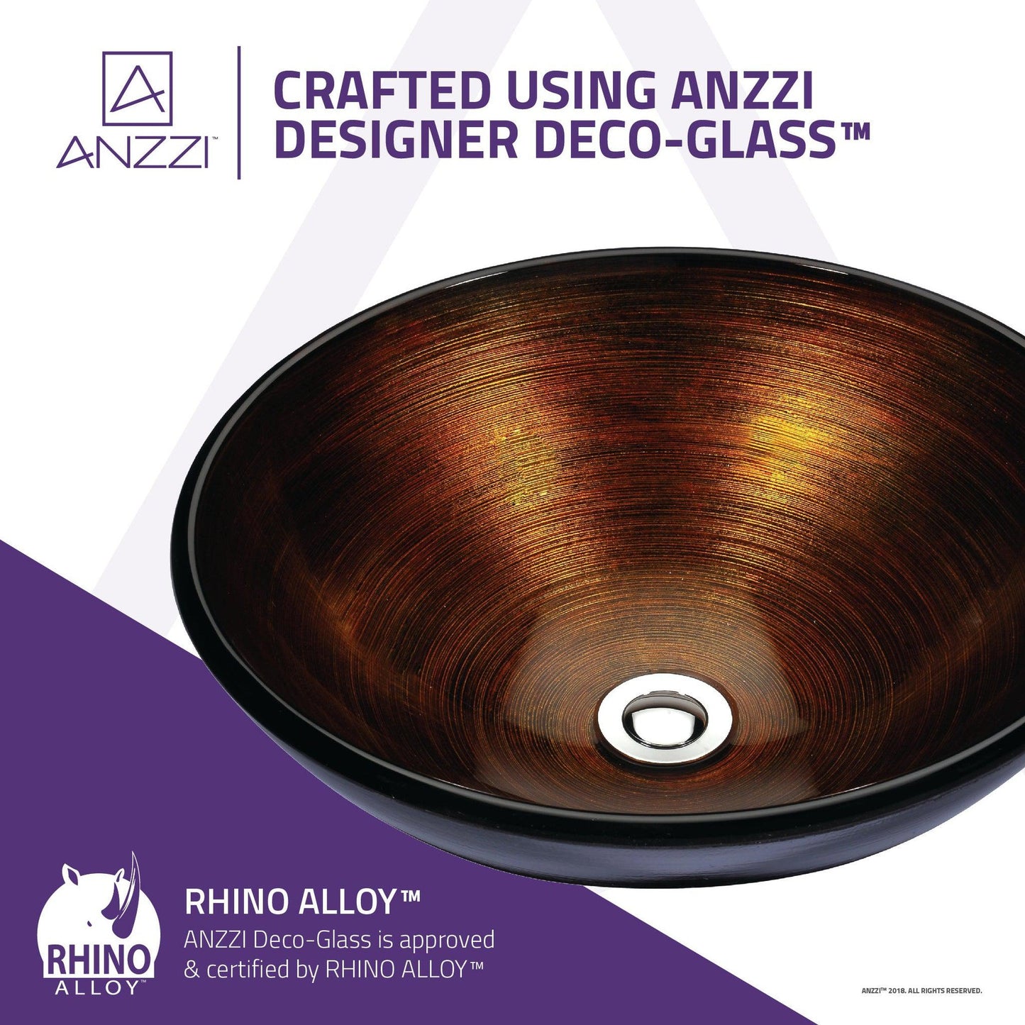 ANZZI Stellar Series 17" x 17" Round Amber Storm Deco-Glass Vessel Sink With Polished Chrome Pop-Up Drain