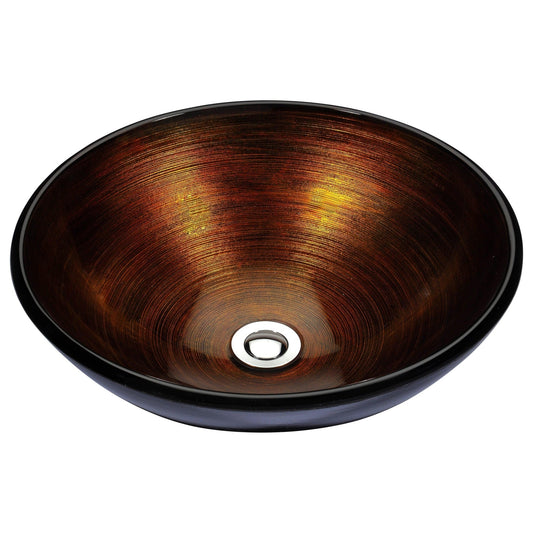 ANZZI Stellar Series 17" x 17" Round Amber Storm Deco-Glass Vessel Sink With Polished Chrome Pop-Up Drain