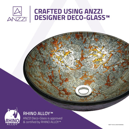 ANZZI Stellar Series 17" x 17" Round Arctic Blaze Deco-Glass Vessel Sink With Polished Chrome Pop-Up Drain