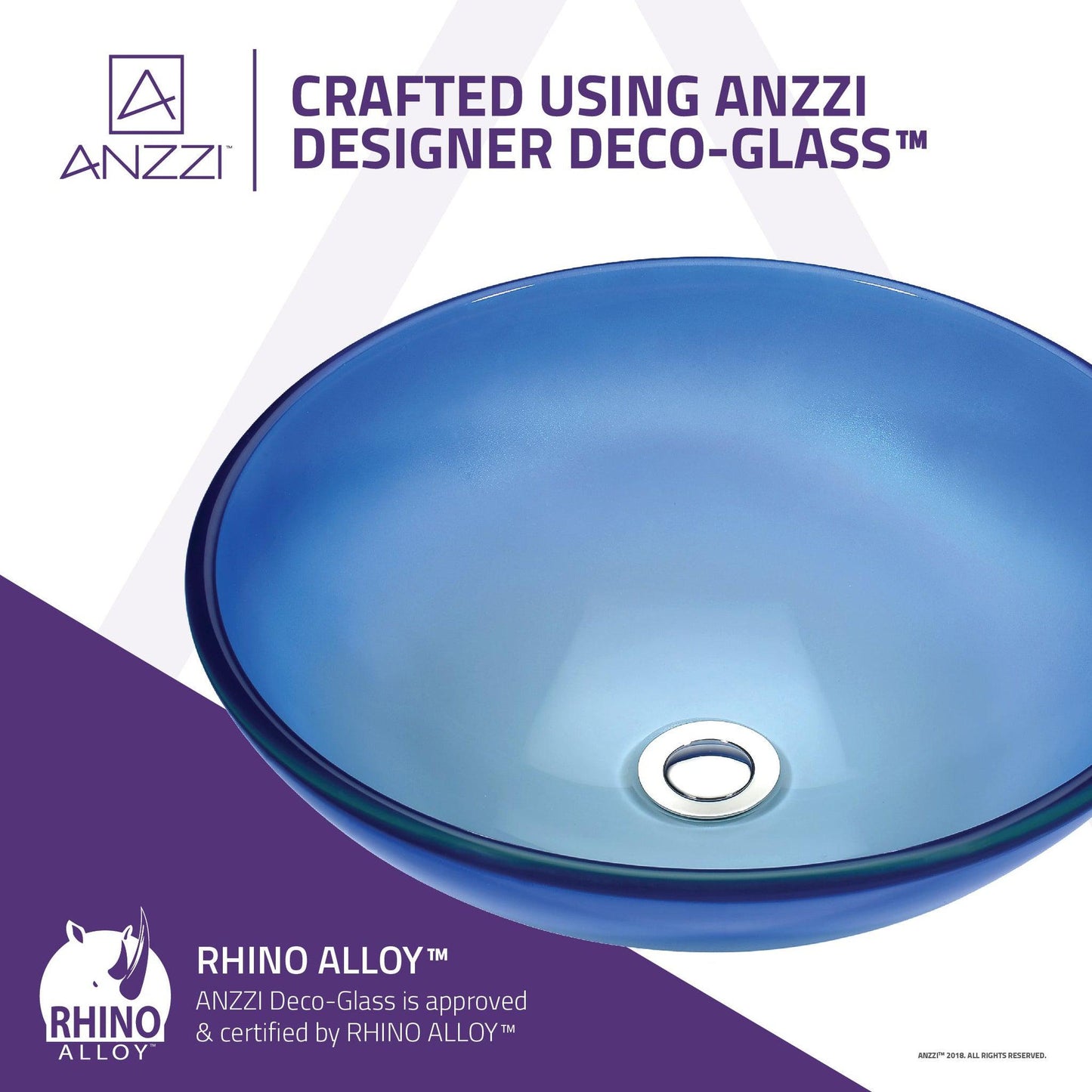 ANZZI Stellar Series 17" x 17" Round Carribean Shore Deco-Glass Vessel Sink With Polished Chrome Pop-Up Drain