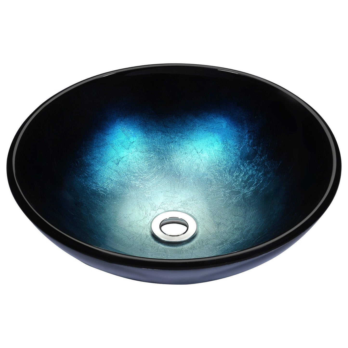 ANZZI Stellar Series 17" x 17" Round Deep Sea Deco-Glass Vessel Sink With Polished Chrome Pop-Up Drain