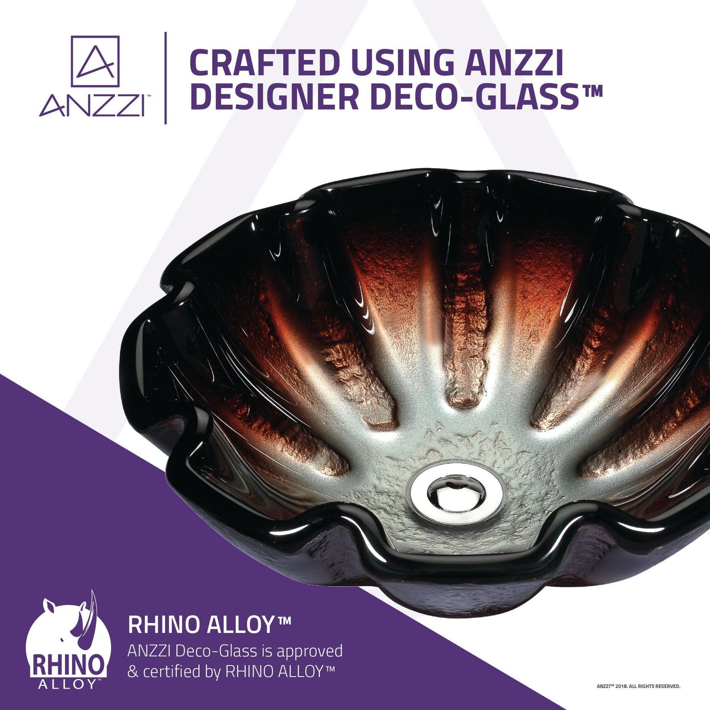 ANZZI Stellar Series 17" x 17" Round Opal Crest Deco-Glass Vessel Sink With Polished Chrome Pop-Up Drain