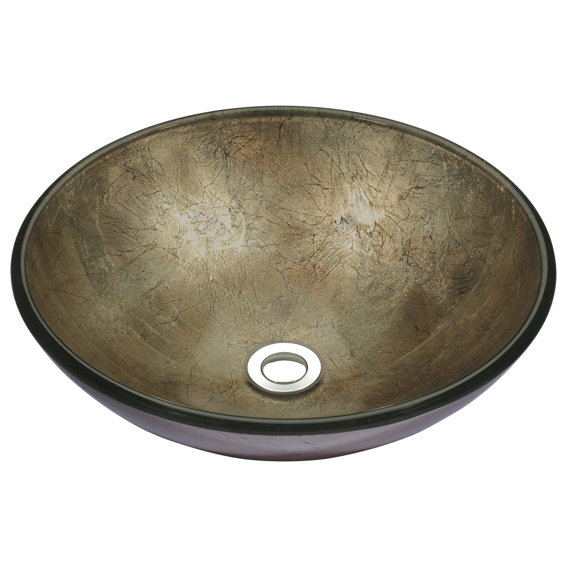 ANZZI Stellar Series 17" x 17" Round Platinum Storm Deco-Glass Vessel Sink With Polished Chrome Pop-Up Drain