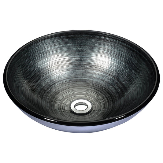 ANZZI Stellar Series 17" x 17" Round Precious Storm Deco-Glass Vessel Sink With Polished Chrome Pop-Up Drain