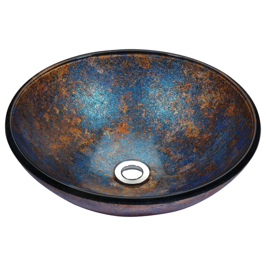 ANZZI Stellar Series 17" x 17" Round Sapphire Burst Deco-Glass Vessel Sink With Polished Chrome Pop-Up Drain