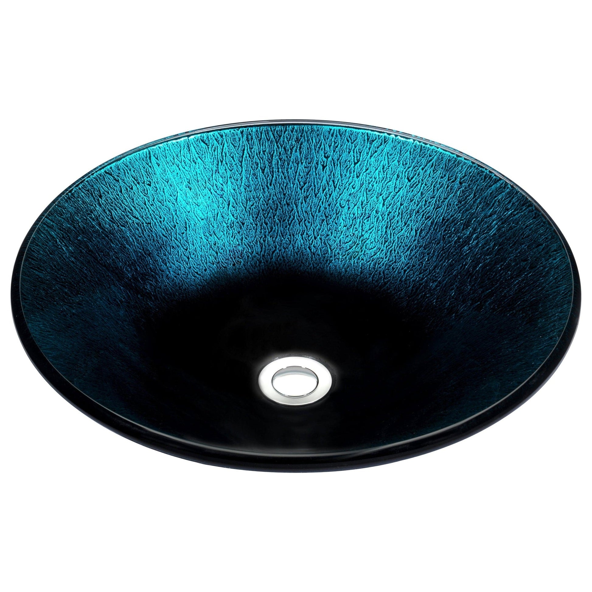 ANZZI Stellar Series 18" x 18" Round Marine Crest Deco-Glass Vessel Sink With Polished Chrome Pop-Up Drain