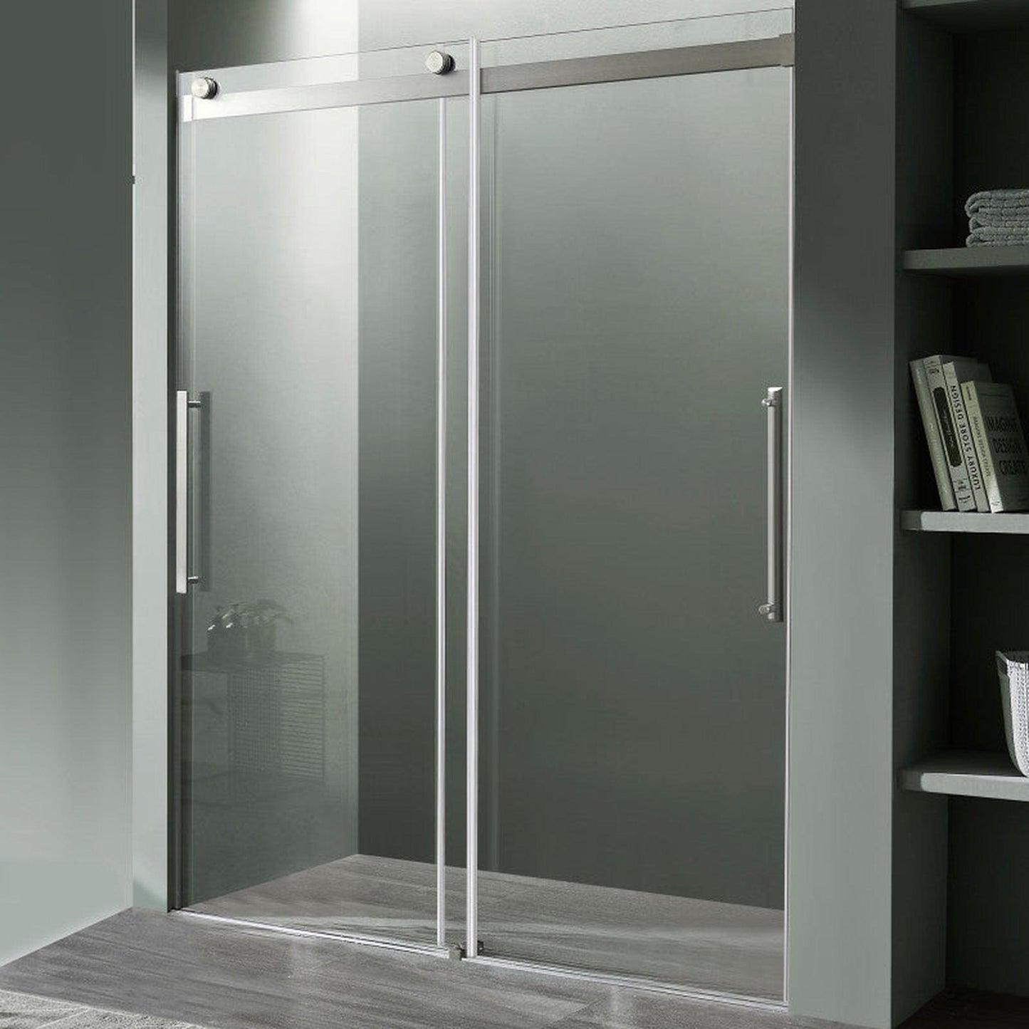 ANZZI Stellar Series 48" x 76" Frameless Rectangular Brushed Nickel Sliding Shower Door With Handle and Tsunami Guard