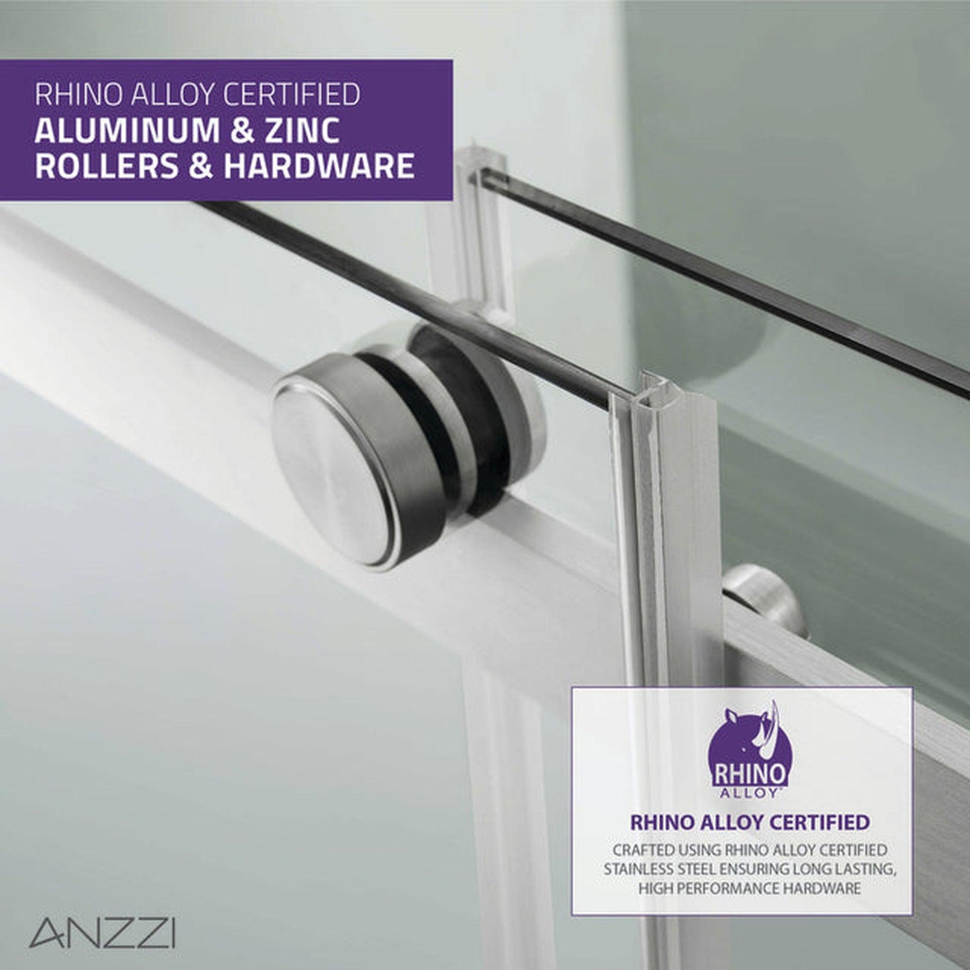 ANZZI Stellar Series 48" x 76" Frameless Rectangular Brushed Nickel Sliding Shower Door With Handle and Tsunami Guard