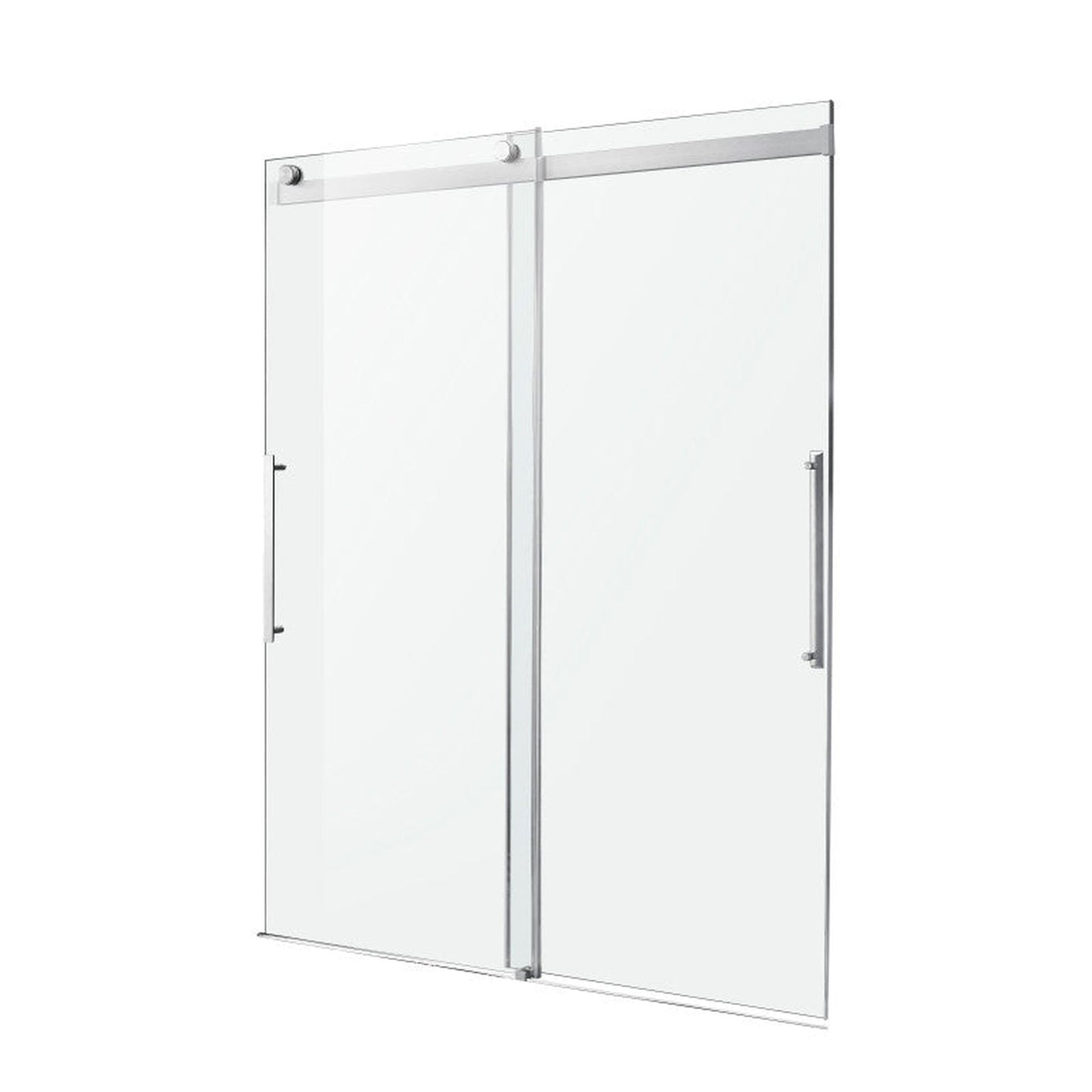 ANZZI Stellar Series 48" x 76" Frameless Rectangular Brushed Nickel Sliding Shower Door With Handle and Tsunami Guard