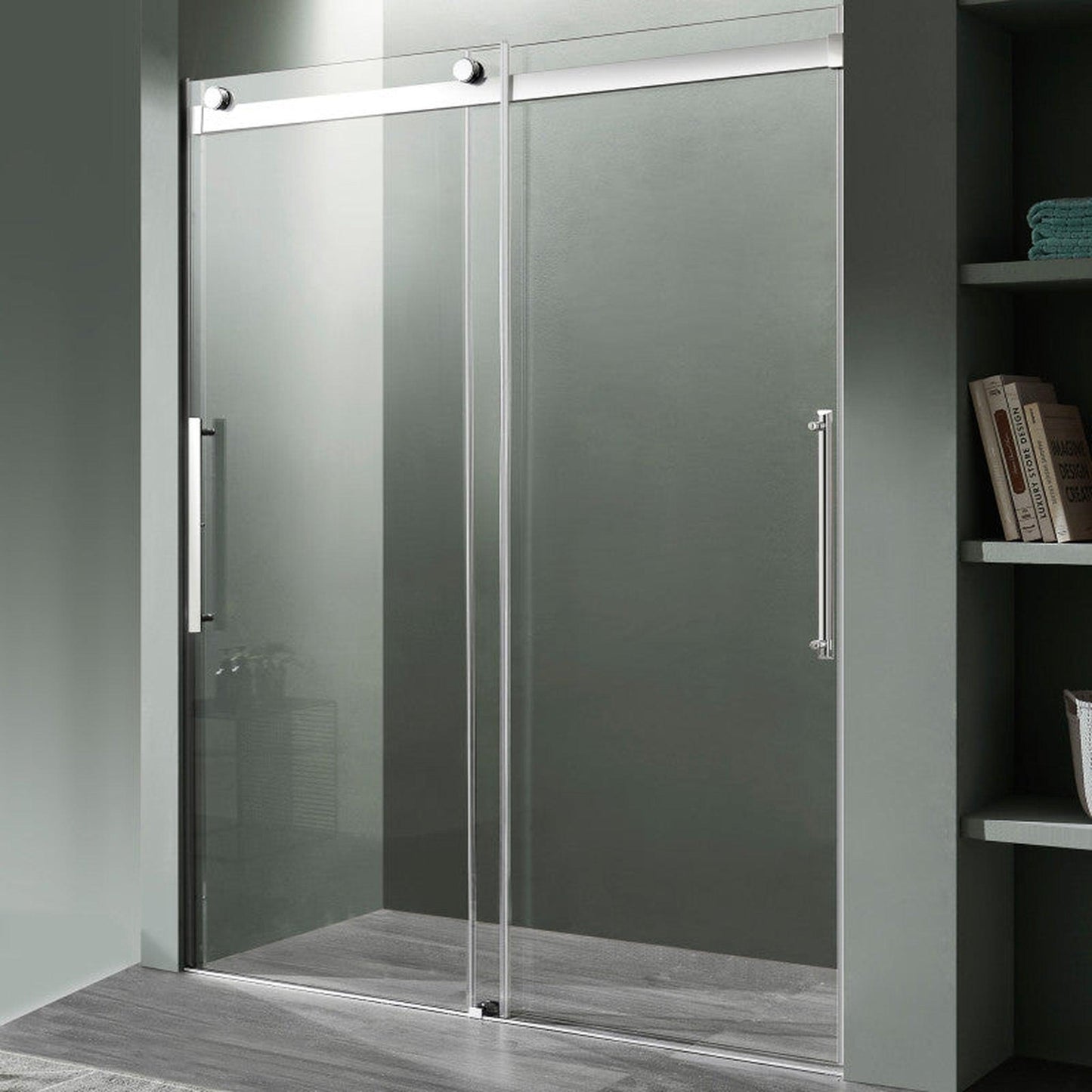 ANZZI Stellar Series 48" x 76" Frameless Rectangular Polished Chrome Sliding Shower Door With Handle and Tsunami Guard