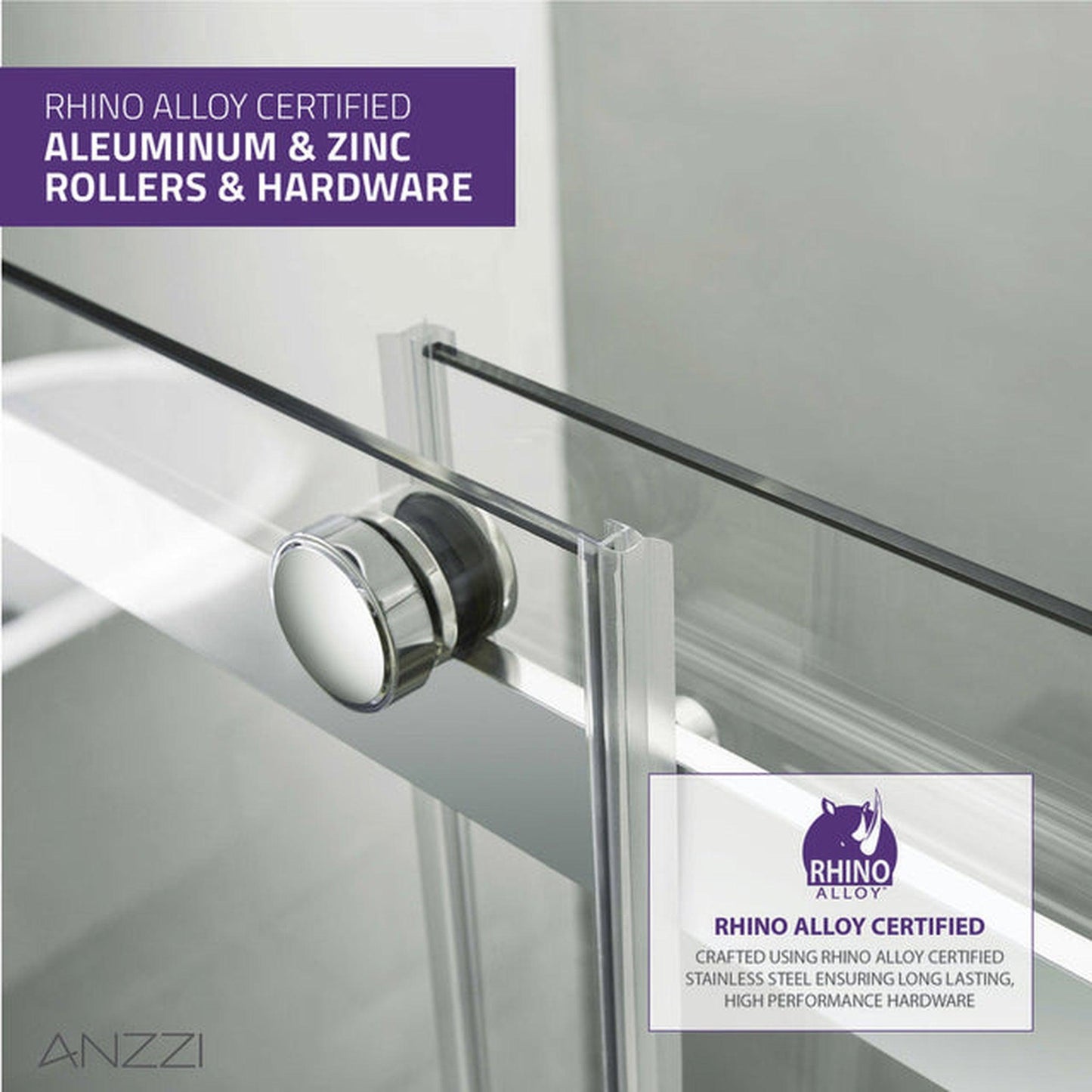 ANZZI Stellar Series 48" x 76" Frameless Rectangular Polished Chrome Sliding Shower Door With Handle and Tsunami Guard